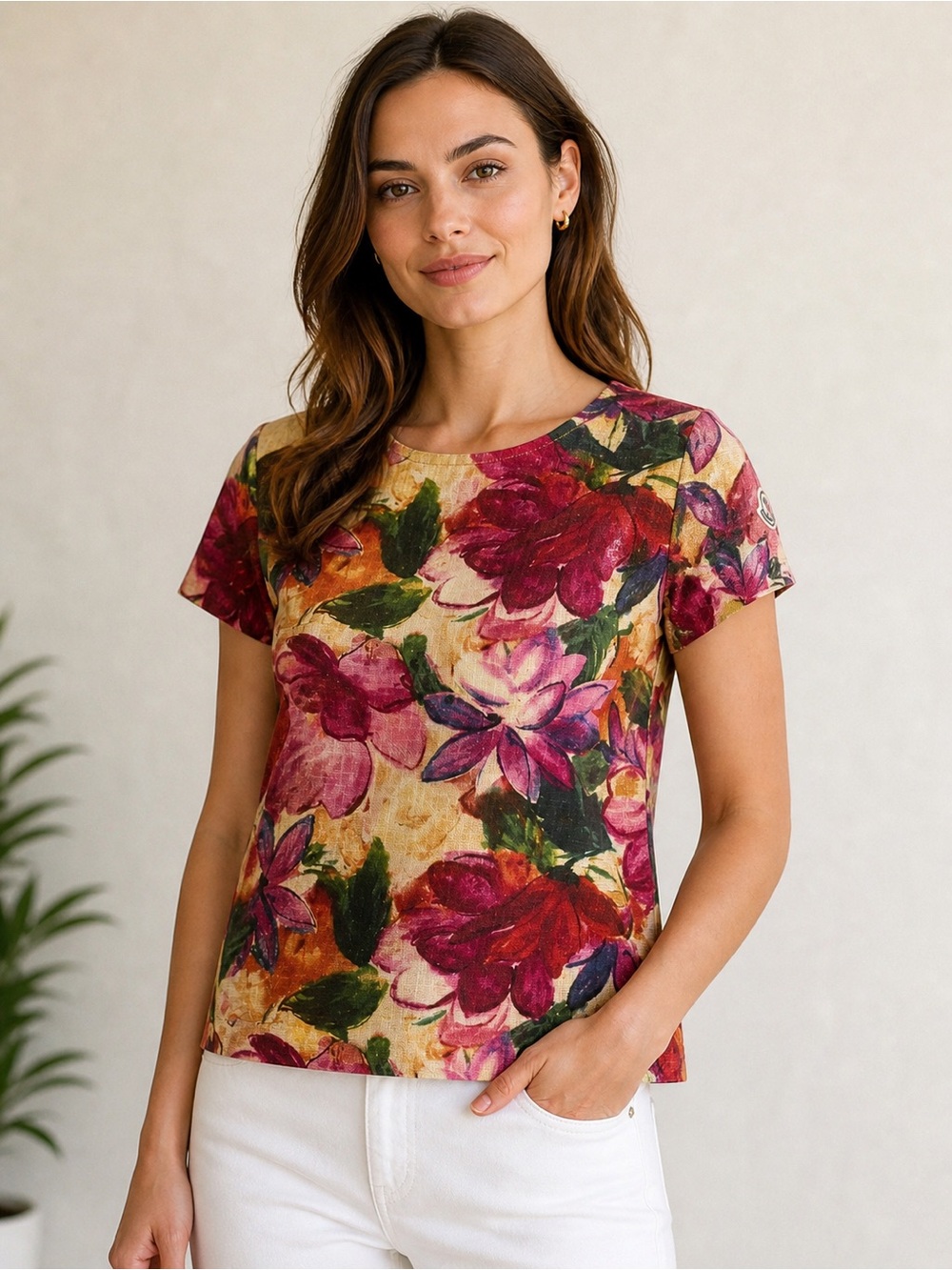 Moncler Floral Print Short Sleeve Top